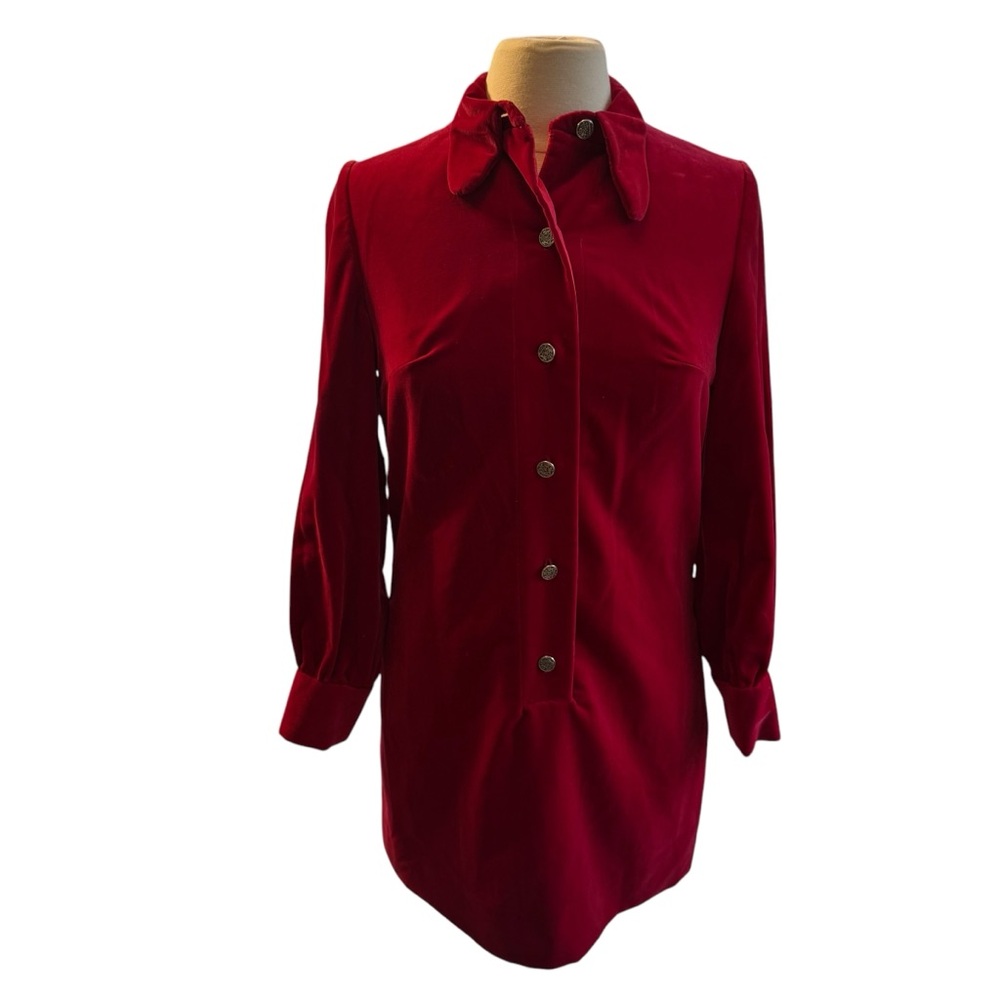 VTG 60s  Red Velvet Mini Dress Long Sleeve Christmas Holidays MOD Go Go Sz XS/S